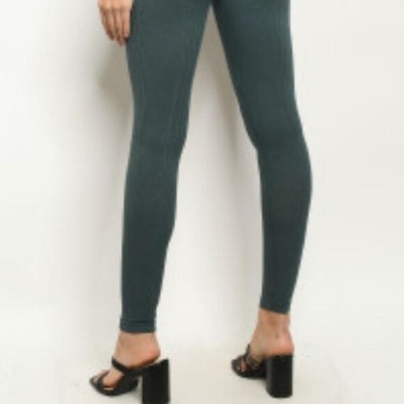 Olive Green Knit High Waisted Leggings L - Picture 6 of 10